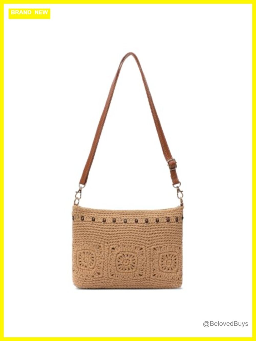Boho Crochet Shoulder Crossbody Purse with Beaded Floral Motifs